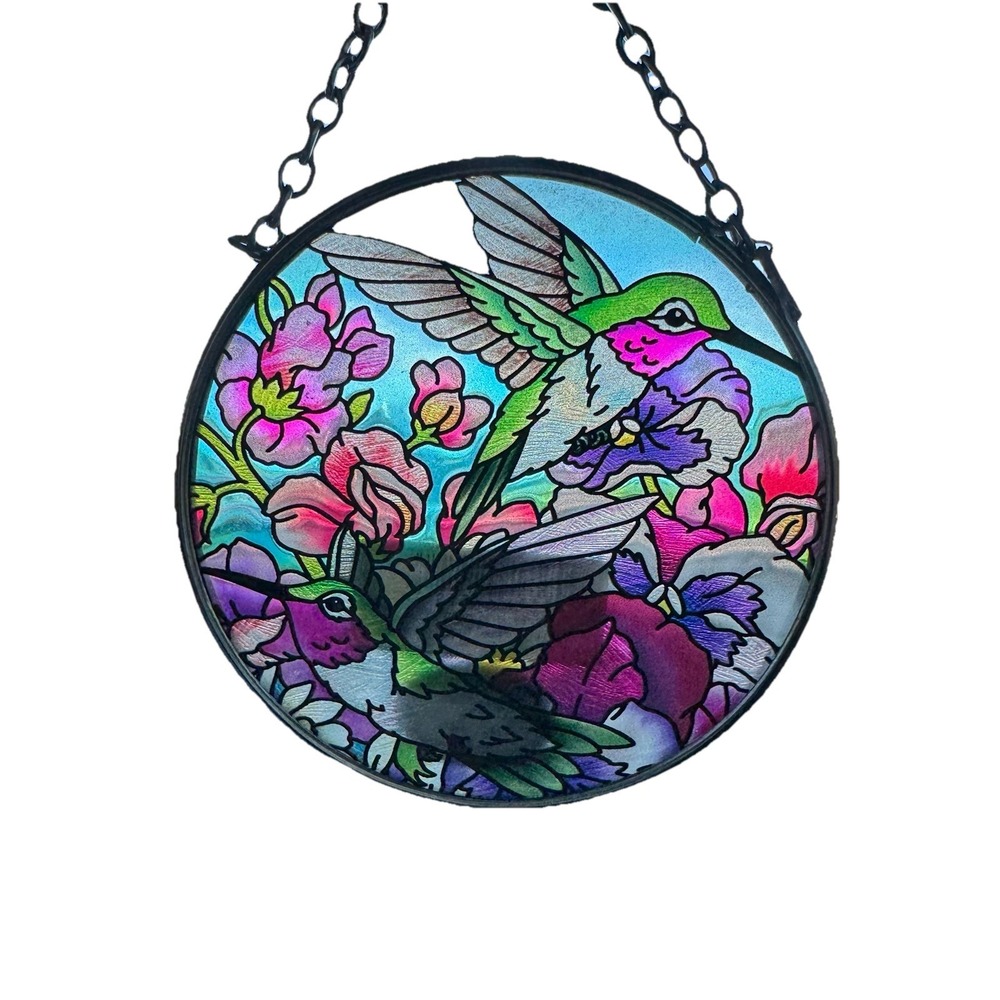 AmiaHummingbird Stained Glass Suncatcher Hand Painted Window Hanging Bird Lover